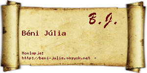 Béni Júlia névjegykártya